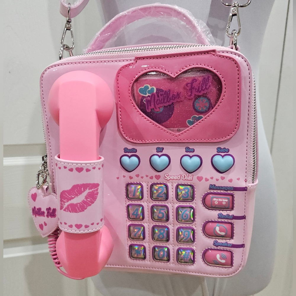 Unique Fun Dolls Kill Sugar Thrillz Pink Phone Love Line Crossbody Bag Purse - Picture 14 of 16